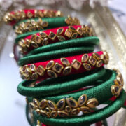 Festive green and red silk kundan bangles