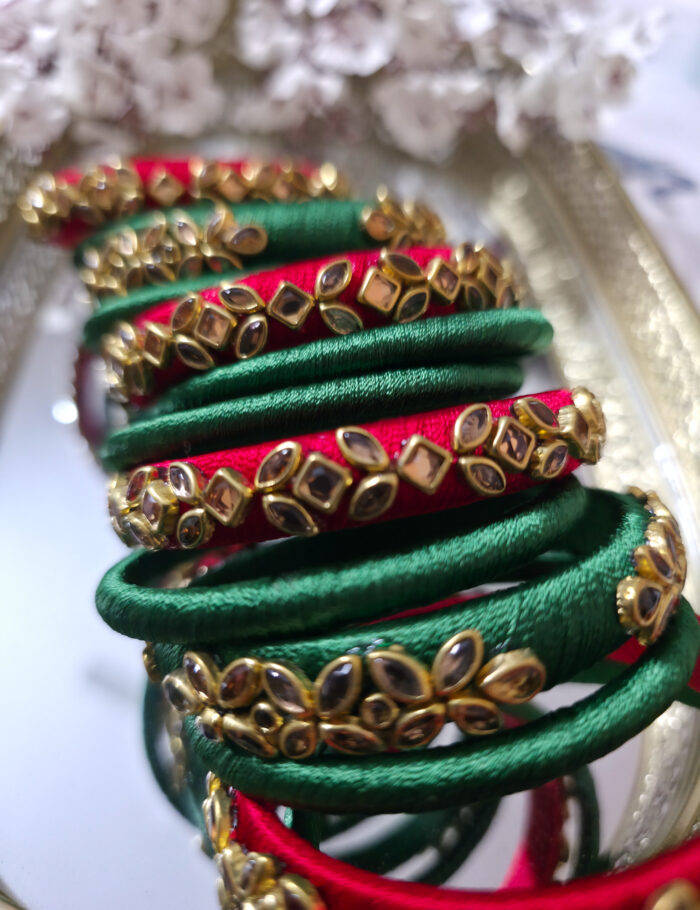 20250923_205902 Festive green and red silk kundan bangles