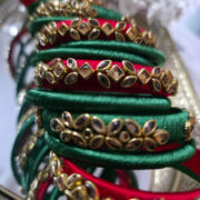 Green-red silk kundan bangle set