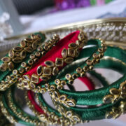 Green red silk thread kundan bangles