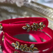 Handcrafted red silk thread kundan bangle pair