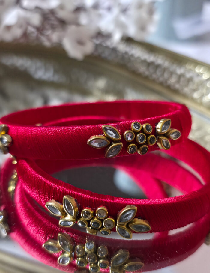 20250923_210545 Handcrafted red silk thread kundan bangle pair