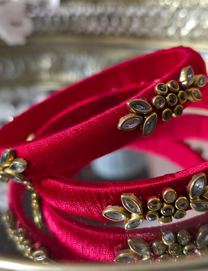 20250923_210550 Red silk-thread bangles with kundan floral design