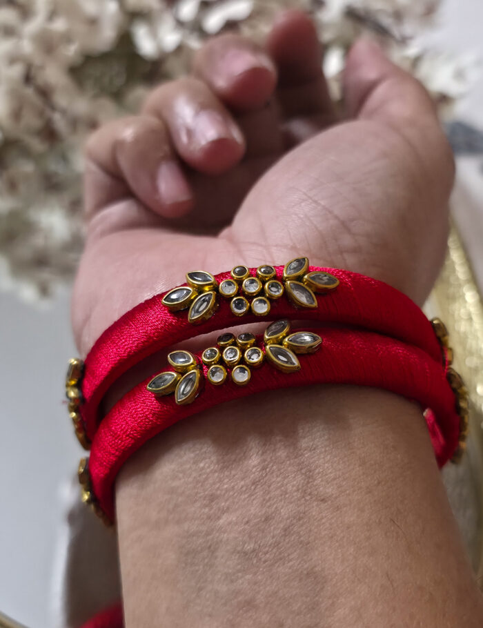 20250923_210602 Red silk thread kundan bangles set of two