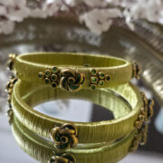 Pista Green Silk Thread Kundan Bangle