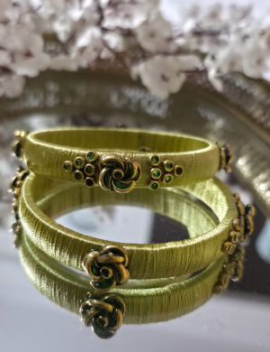 Pista Green Silk Thread Kundan Bangle