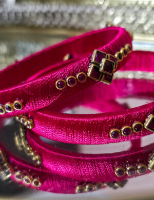 Pink Silk Thread Kundan Bangles Set of 2