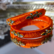 Orange Silk Thread Kundan Bangles