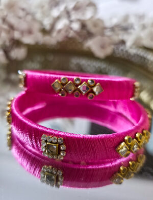 20250923_211531 Pink handcrafted silk-thread bangles with sparkling kundan design