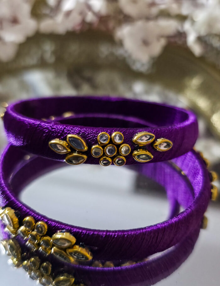 20250923_212130 Purple silk thread kundan bangles set of 2