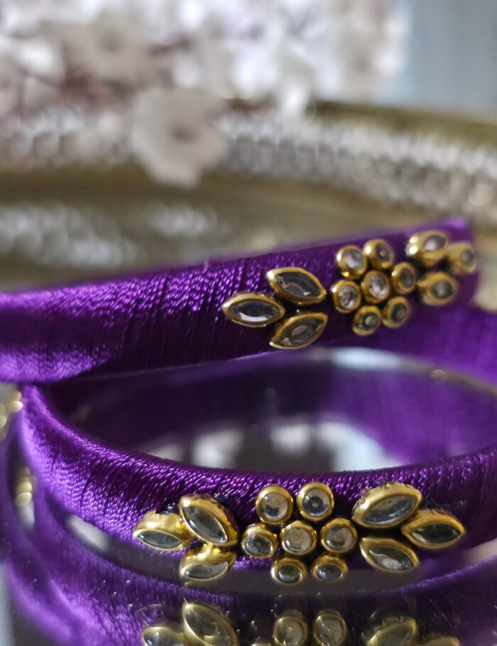 20250923_212138 Pair of purple silk-thread bangles with kundan work