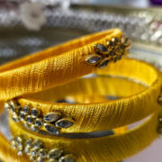 Yellow silk thread kundan bangles set of 2