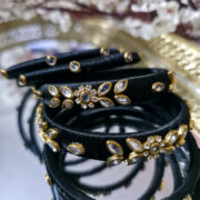 Designer black silk thread kundan bangle duo