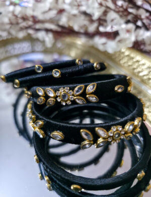 20250924_213731 Designer black silk thread kundan bangle duo