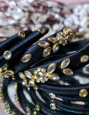 Designer black silk thread kundan bangle duo