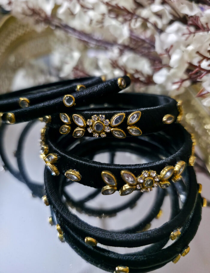 Black silk-thread kundan bangle set