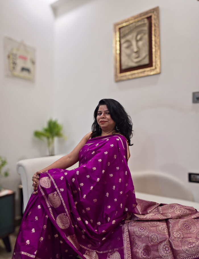 Magenta silk saree with Banarasi weave named Damini