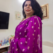 Rich magenta Banarasi silk saree Damini design