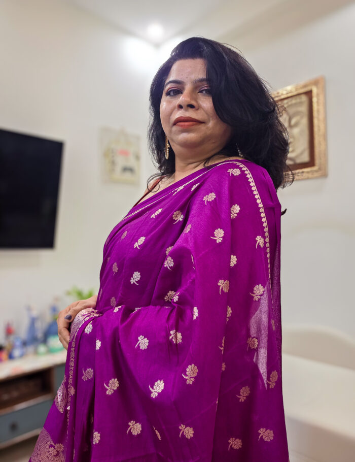 Rich magenta Banarasi silk saree Damini design