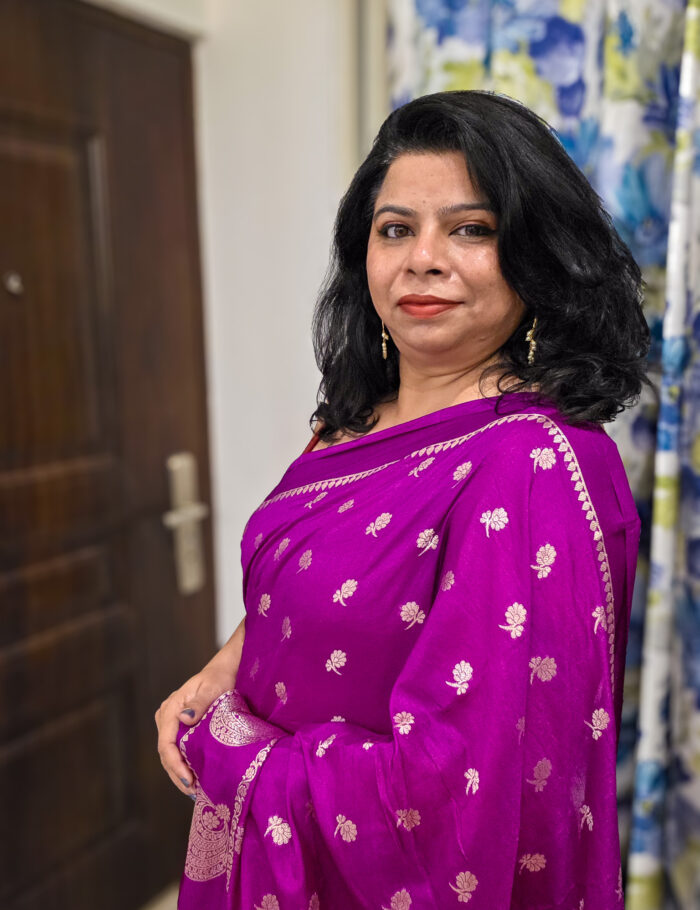 Damini magenta Banarasi silk saree with gold zari