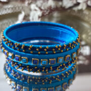 Traditional silk thread bangles in navy and light blue (7 pieces)