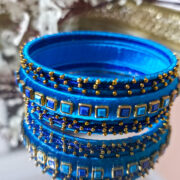 Handmade navy-sky blue silk thread bangle stack (7)