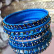 Navy and sky-blue silk thread bangles set of seven