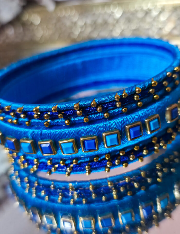 Navy and sky-blue silk thread bangles set of seven
