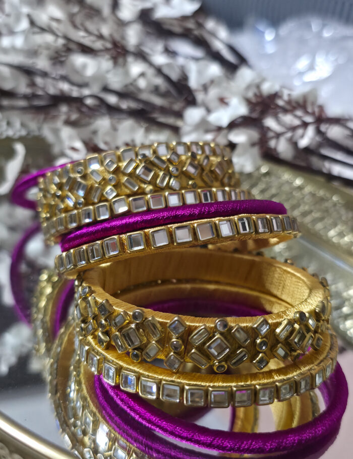 20250927_222905 Gold and magenta silk-thread kundan bangle set