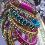 Pink & Turquoise Silk Thread Kundan Bangles