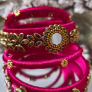 Pink silk thread kundan bangles set
