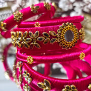 Pink Silk Thread Kundan Bangles