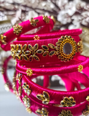 Pink Silk Thread Kundan Bangles