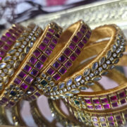 Gold and pink silk-thread kundan bangle set
