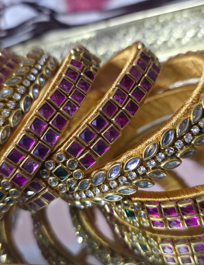 20250927_224403 Gold and pink silk-thread kundan bangle set