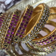 Gold & Pink Silk Thread Kundan Bangle Set