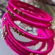 Classic silk thread bangles with kundan stones (pair)
