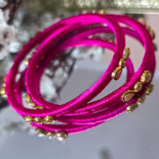 Silk thread bangle duo with detailed kundan work