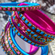 Blue and pink silk thread kundan bangles set