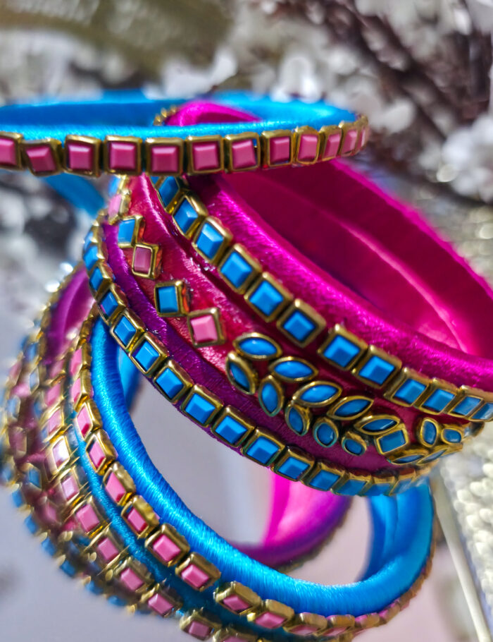 20250927_230211 Blue and pink silk thread kundan bangles set