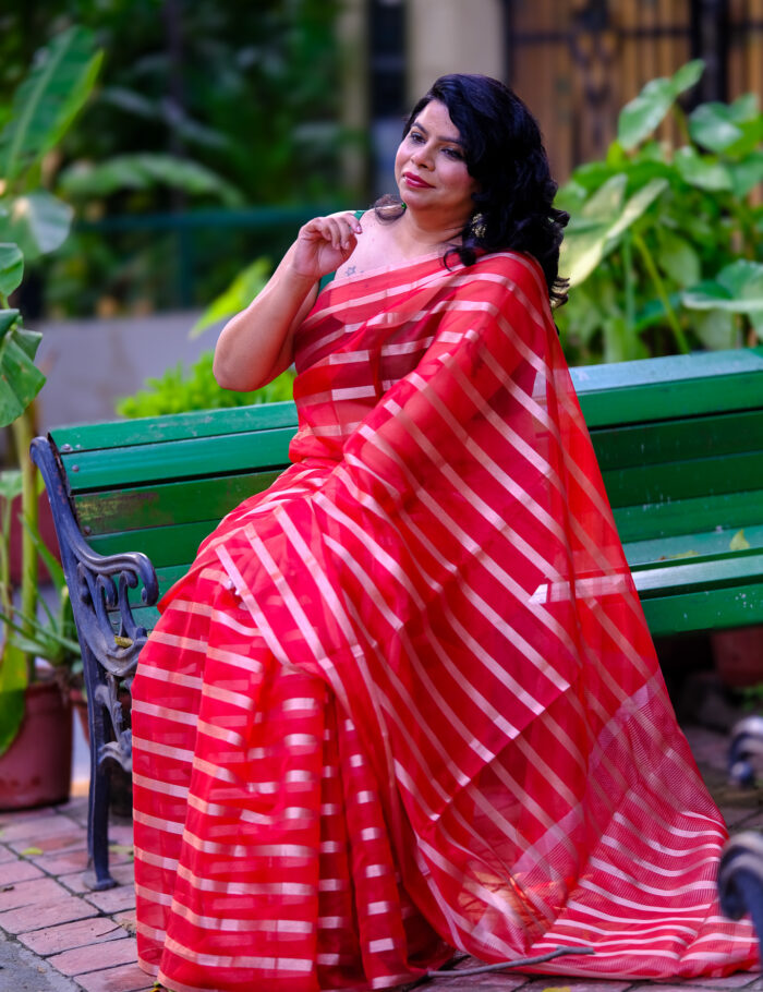 DSCF0819 Red and gold Banarasi organza silk saree Mohini