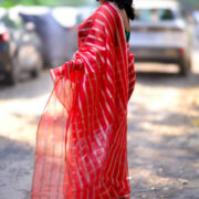 Red & gold Banarasi organza silk saree — Mohini