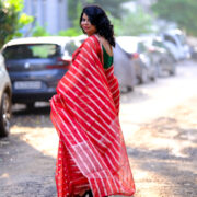 Mohini red and gold silk saree Banarasi organza fabric