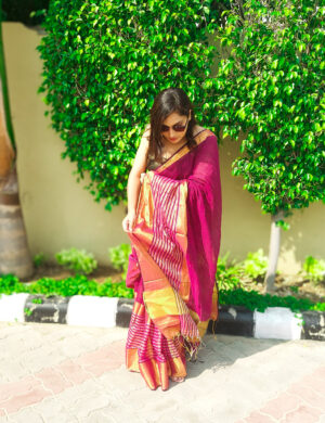Gulmohar Linen Saree with Zari Border