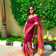 Gulmohar Linen Saree with Zari Border Premium Handwoven