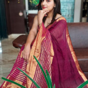 Gulmohar Linen Saree with Zari Border Premium Handwoven