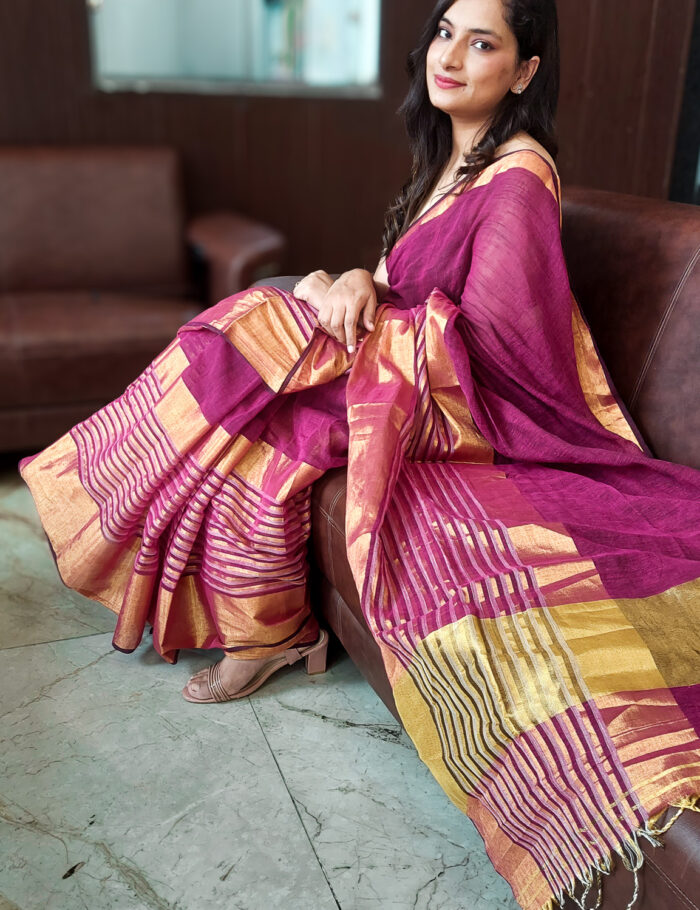 20251018_113024 Gulmohar Linen Saree with Zari Border