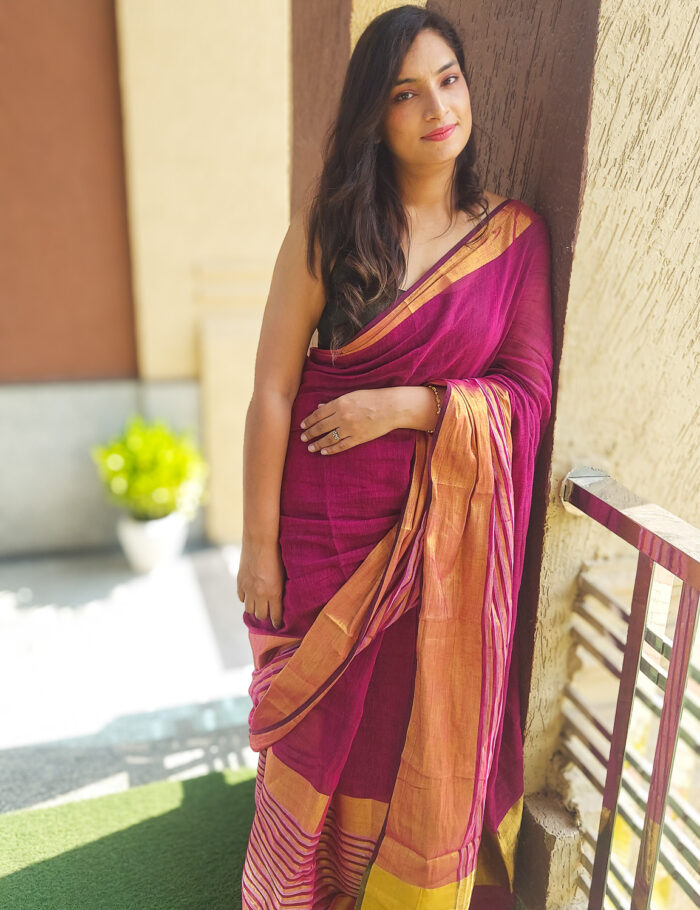 20251018_113145 Gulmohar Linen Saree Premium Handwoven