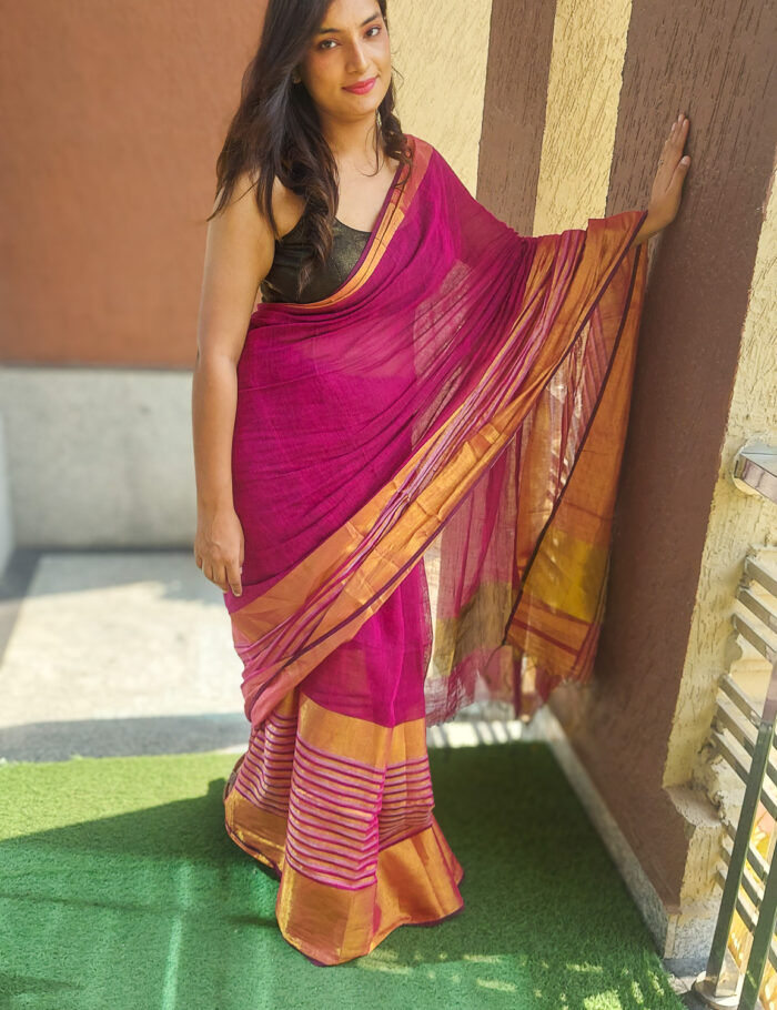 20251018_113219 Gulmohar Linen Saree with Zari Border