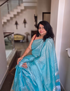 Shining Orion Zari Linen Saree Elegant Handwoven